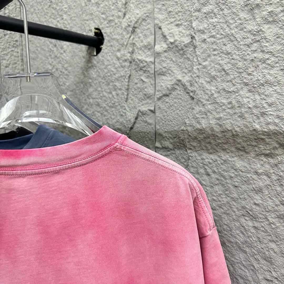 🅿️200 CH Croix Heart 2025 Summer New Style Heavy Acid Washing Gradient Distressing Chest Logo Classic Embroidery Customized Fabric Short Sleeve T-shirt Unisex Size: S M L